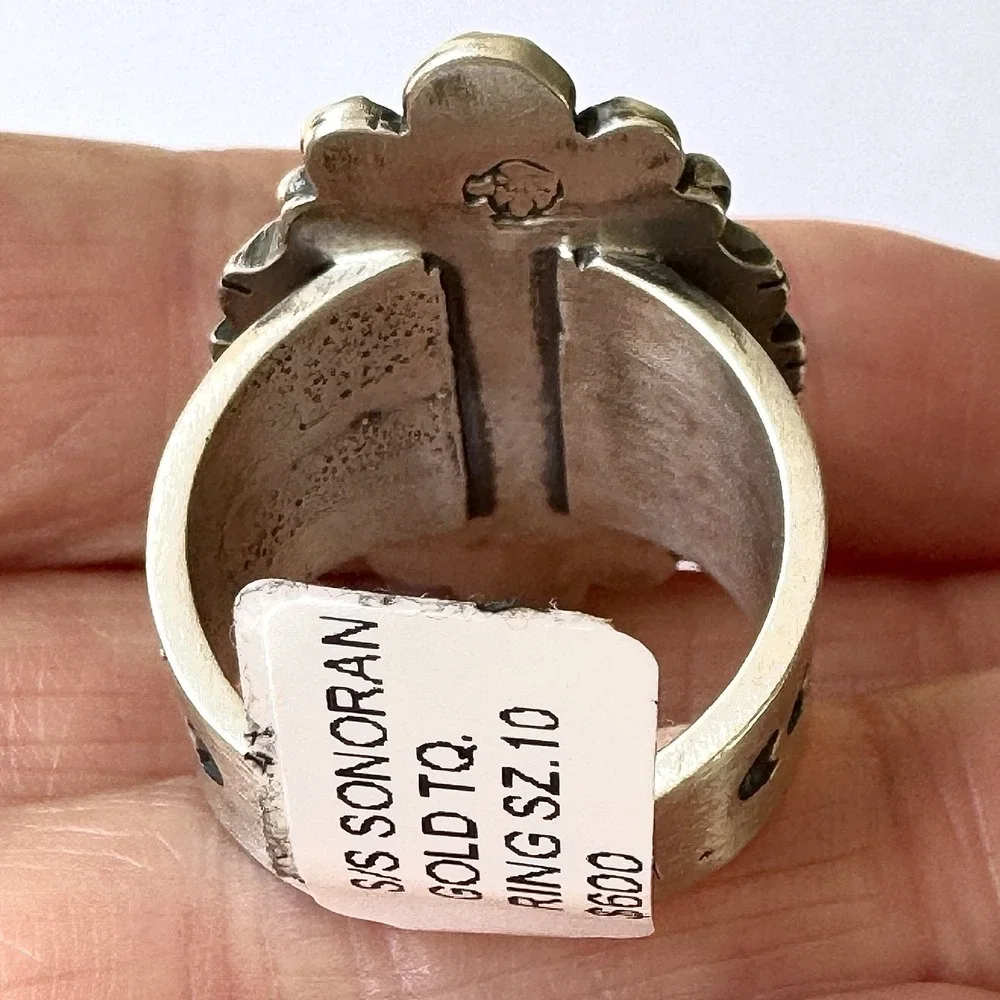 Navajo‎ Turquoise Ring Sz 10 Sonoran Gold Sterling Benally Native American Stars